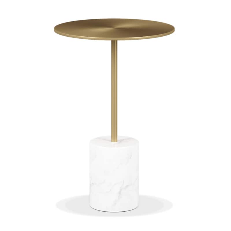 Steel Round End Table with Marble Base 20 Inch Accent Table - 12.6” x 12.6” x 20.4” (D x W x H) - White-Gold
