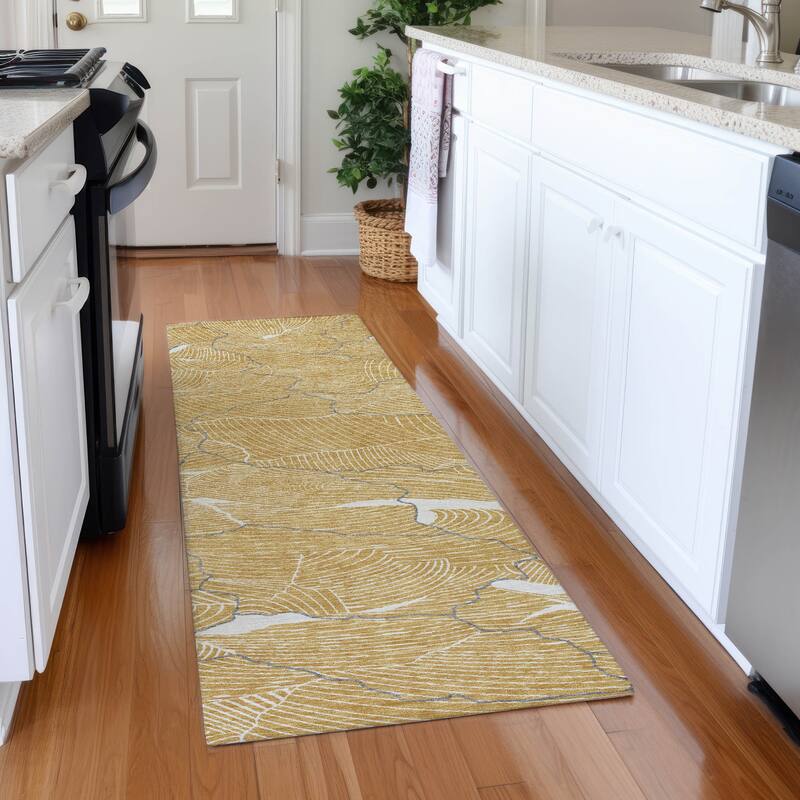 Premium Washable Super Soft Contemporary Puzzle Mayfield Rug - Gold - 2'3" x 7'6"