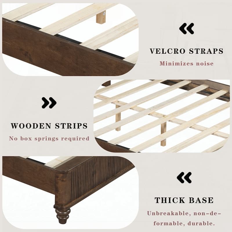 Solid Wood Bed Frame with Tall Headboard