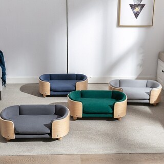 Velvet Cushion Chair With Solid Wood legs and Bent Wood Back/Pet Sofa