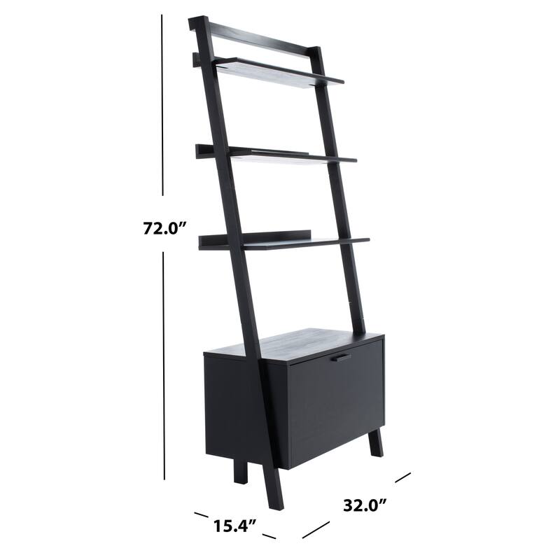 SAFAVIEH Fadime Natural/Charcoal 3-Shelf 1 Door Etagere - 32" W x 15.4" L x 72" H - 32Wx15Dx72H
