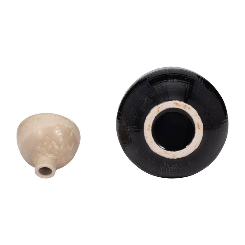 Sagebrook Home Alondra Unique Stoneware Vase with Lid, White, Novelty, Two-tone, Enrich Your Home Decor