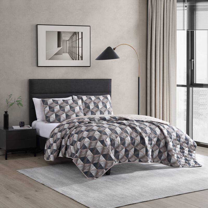 Kenneth Cole New York Gridwork - Brown Quilt & Sham Set