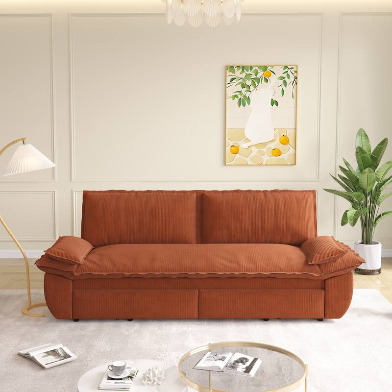 73" Queen Convertible Sleeper Sofa - 3-in-1 Pull Out Sofa Bed, Velvet Upholstery, Space-Saving Loveseat for Small Spaces