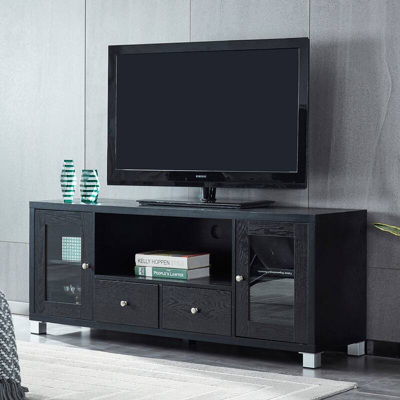 Black 58" TV Stand with One Middle Open Shelve, 2 Closed Cabinet, and 2 Drawer