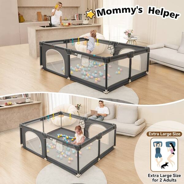 slide 2 of 7, Infant 71"x59" 4-Panel Baby Playpen Spacious & Secure Foldable Playard Grey Grey