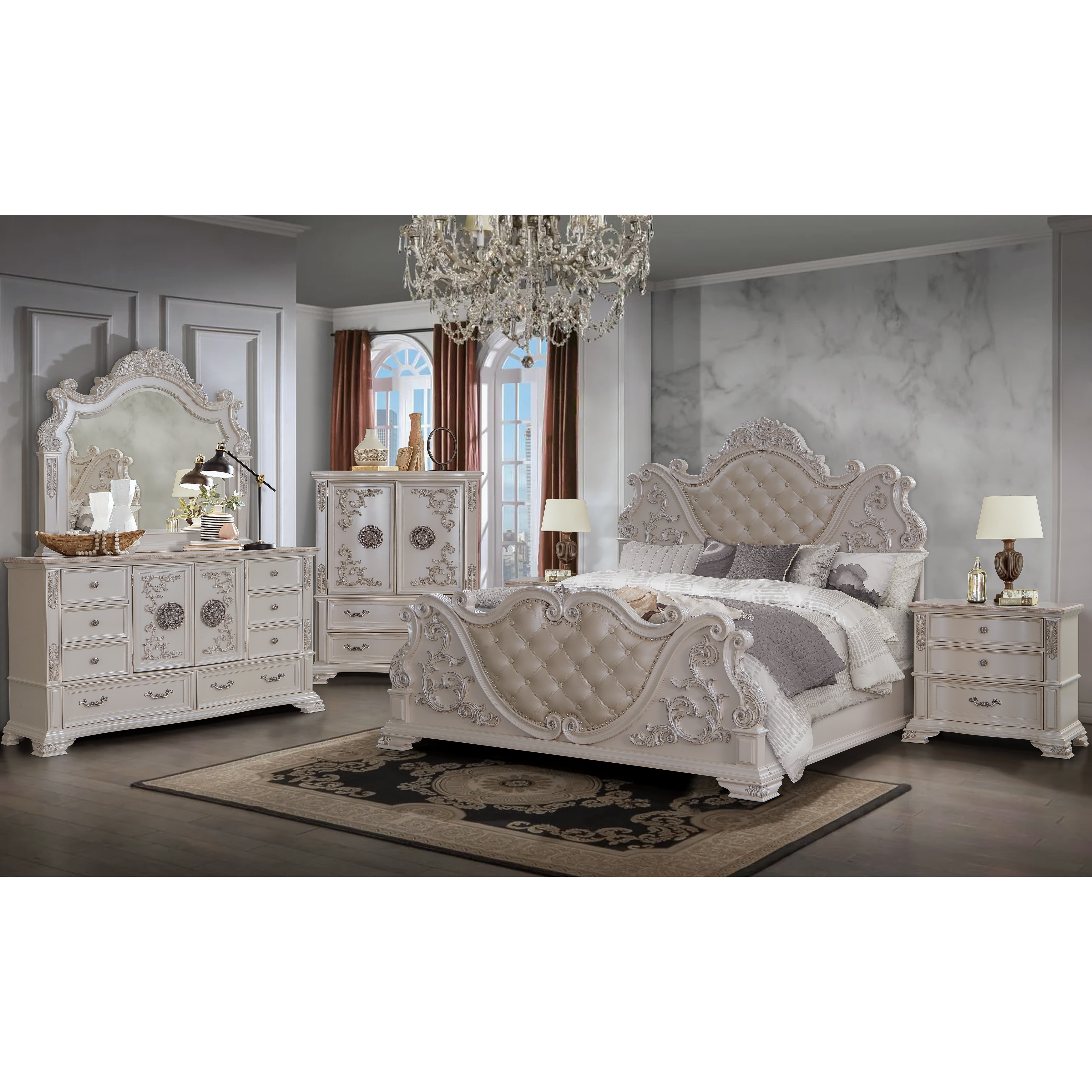 Santa Monica Champagne Pearl White Bedroom Set
