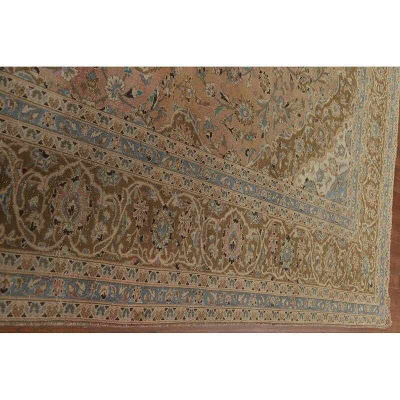 Hand Knotted Oriental 100% Wool Carpet Traditional Floral Pink Mashad Area Rug - 13' 3'' X 9' 7''