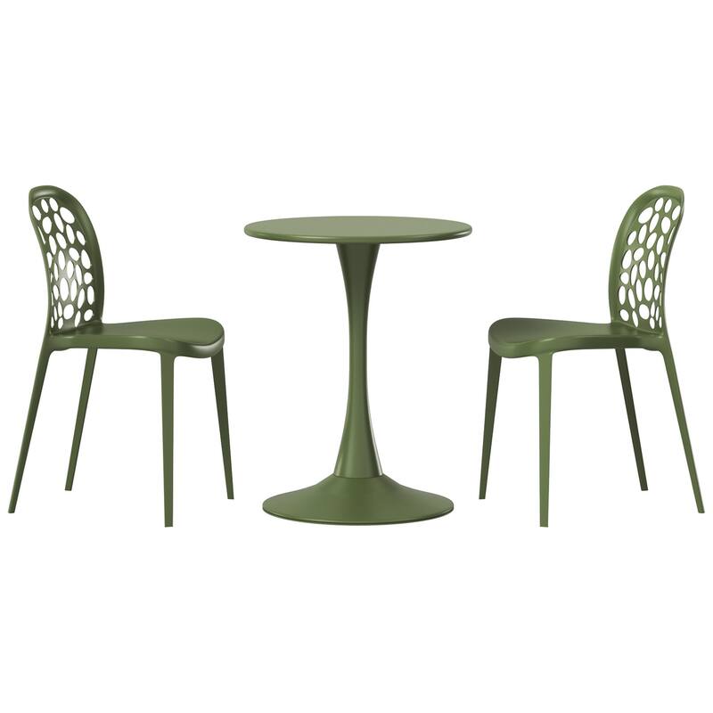 Frond and Form 2-Person Outdoor Round Dining Set - Olive Green