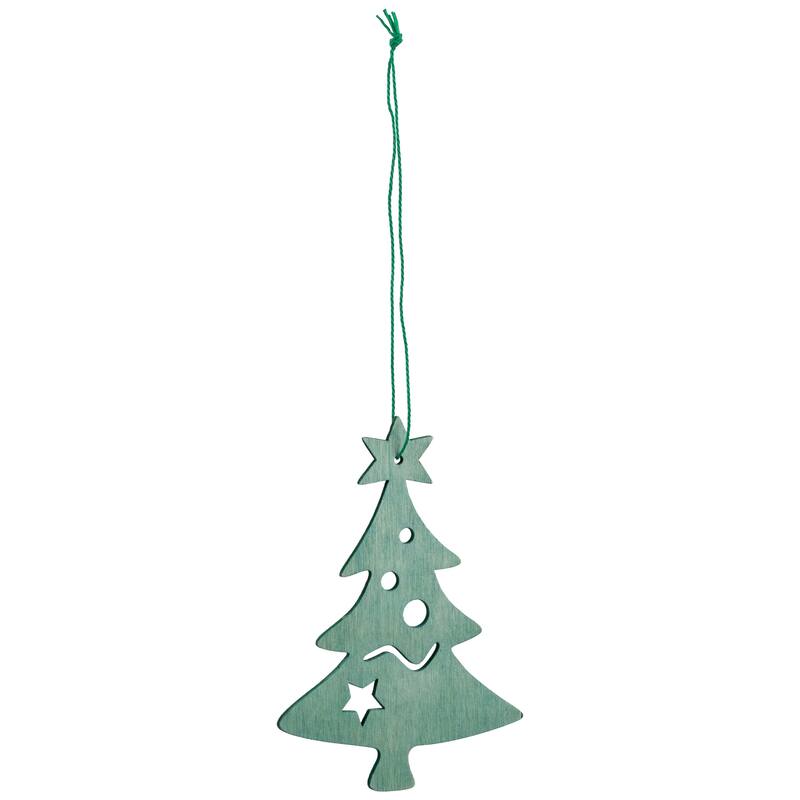 4.75" Teal Green Wooden Cut Out Christmas Tree Ornament