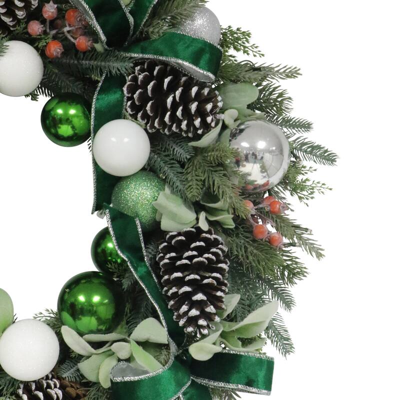 Puleo International 26" Pre-Lit Artificial Adorned Christmas Wreath