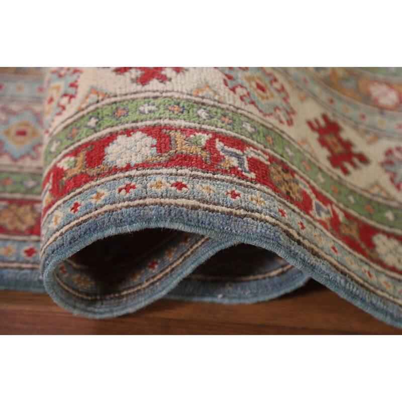 Hand Knotted Oriental 100% Wool Carpet Traditional All-Over Navy Blue & Blues Kazak Area Rug - 9' 8'' X 6' 6''