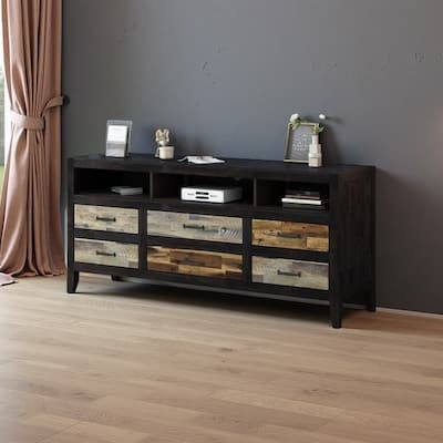 Retro TV Stand for 65" TVs, Media Console with 6 Drawers & 3 Shelves, Rustic Entertainment Center with Cable Management