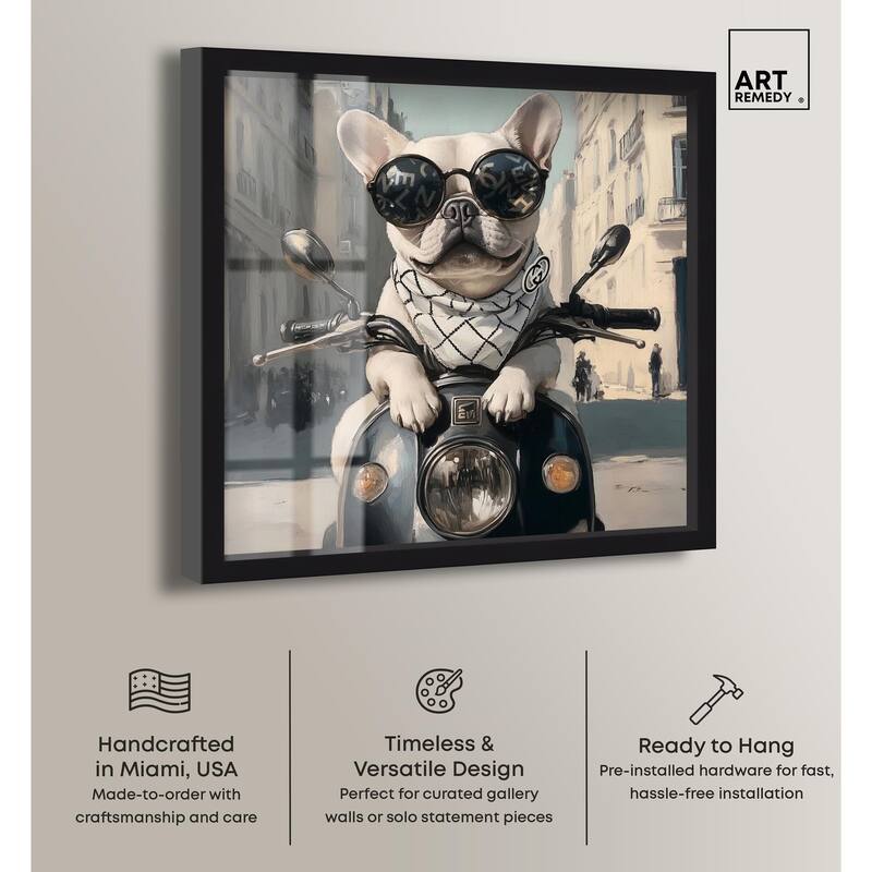 Frenchie on a Scooter Drive Shadowbox by Art Remedy