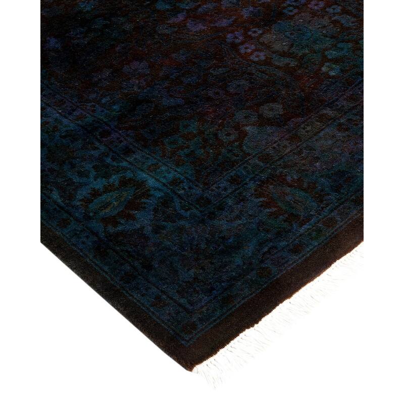 Overton Hand Knotted Wool Vintage Inspired Modern Contemporary Overdyed Blue Runner Rug - 3' 1" x 12' 4"