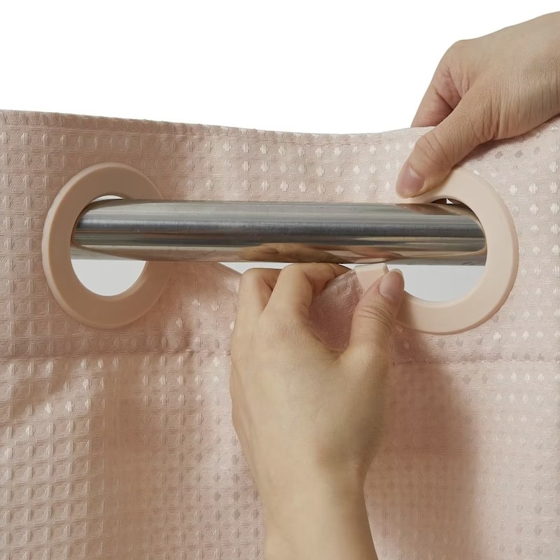 Waffle Weave Shower Curtain with Snap-liner No Hooks Needed