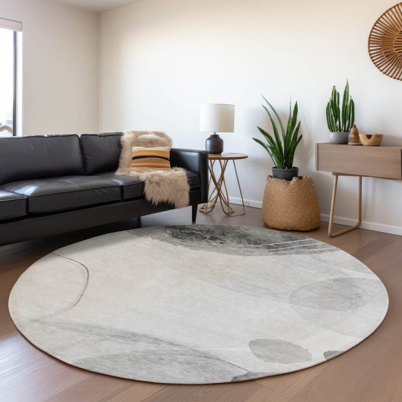 Premium Washable Super Soft Modern Abstract Mayfield Rug - Gray - 8' x 8' - Round