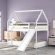 preview thumbnail 2 of 7, Modern Twin Size Wood Bunk House Bed with Slide, Ladder & Roof, White