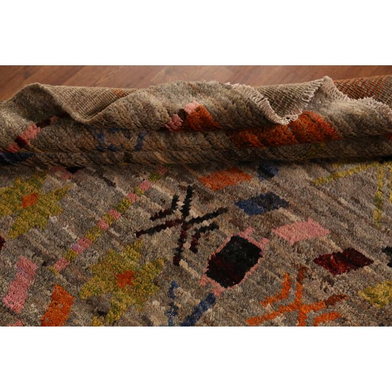 Geometric Moroccan Oriental Area Rug Handmade Brown Wool Carpet - 5'9" x 7'7"