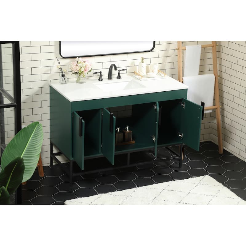 Icon 48 - 60 Inch Single Bathroom Vanity with Ivory White Engineered Marble