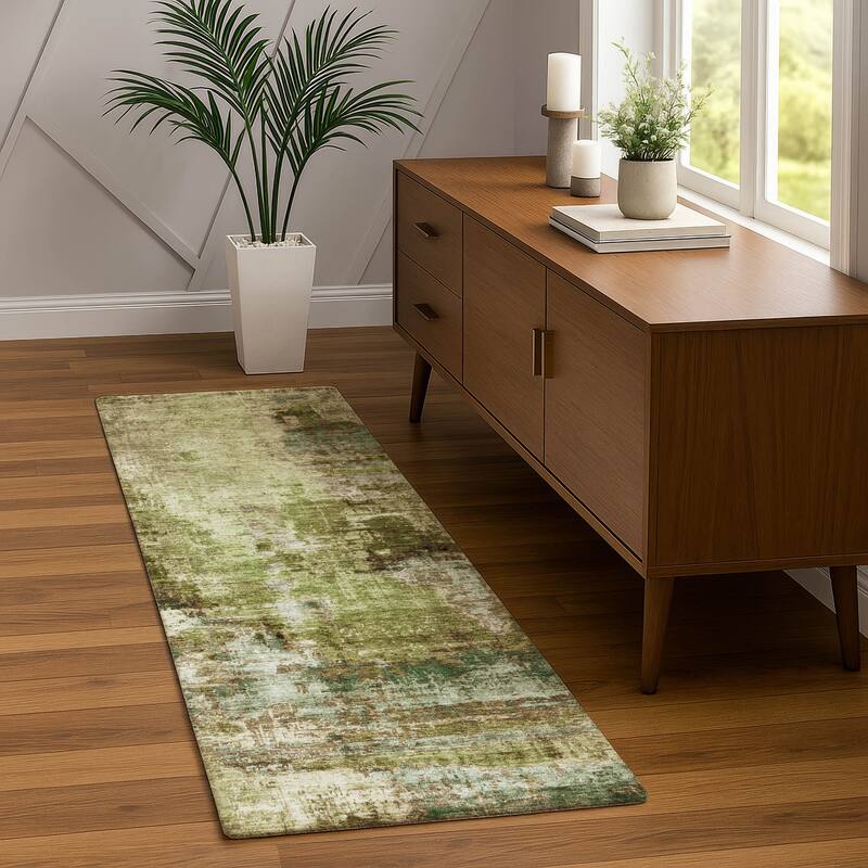 Machine Washable Indoor/ Outdoor Abstact Contemporary Chantille Rug