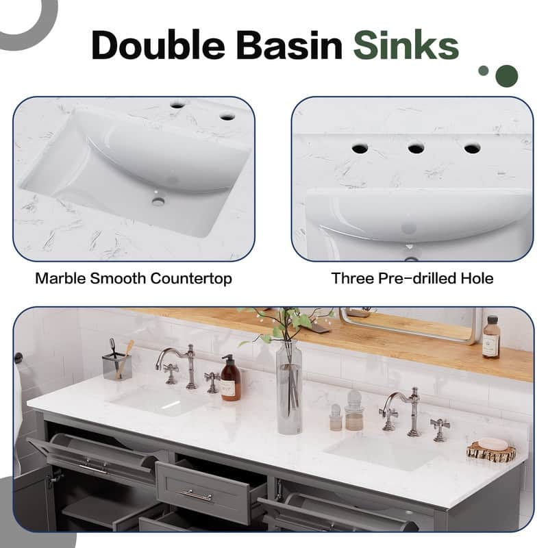 72-Inch Solid Wood Double Sink Bathroom Vanity – Modern Minimalist Design, Waterproof Finish, Soft-Close Drawers