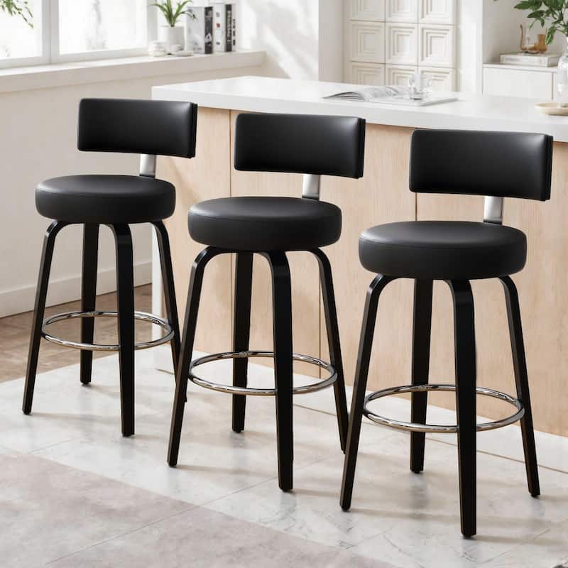 Upholstered Wood Swivel Bar/ Counter Stools, Set of 3