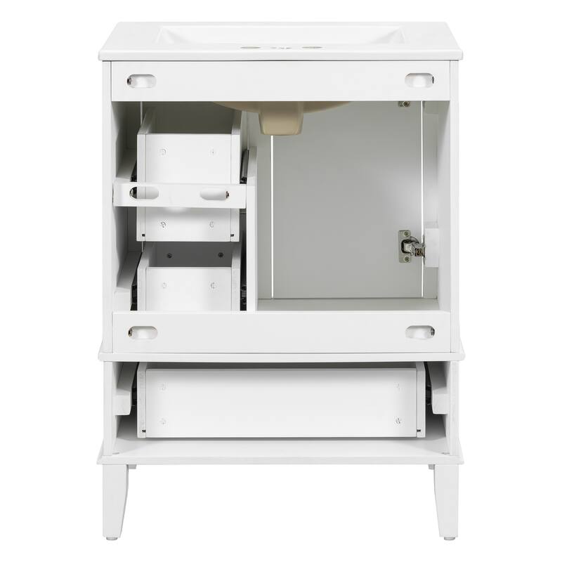 GDFStudio - Yuma Space Saving Minimalist Freestanding Bathroom Vanity Cabinet with Ceramic Sink and Soft Close Storage
