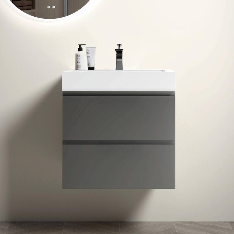 36"/30"/24" Floating Bathroom Vanity with Sink, Wall-Mounted Storage Cabinet - White+Grey - 24" Width