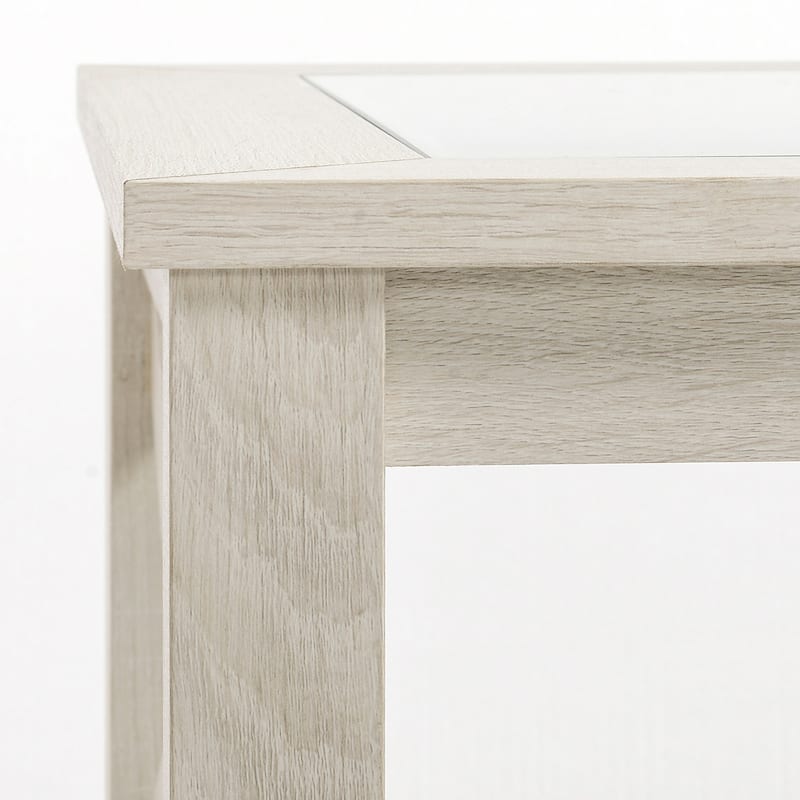 HOMCOM Traditional End Table with Wood Frame, Tempered Glass Tabletop and Underneath Storage Shelf, White Oak