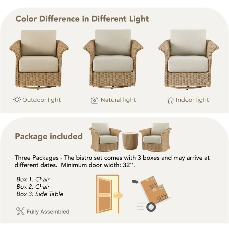 Spruce & Spring Patio Fruniture Outdoor Swivel Chair and Side Table