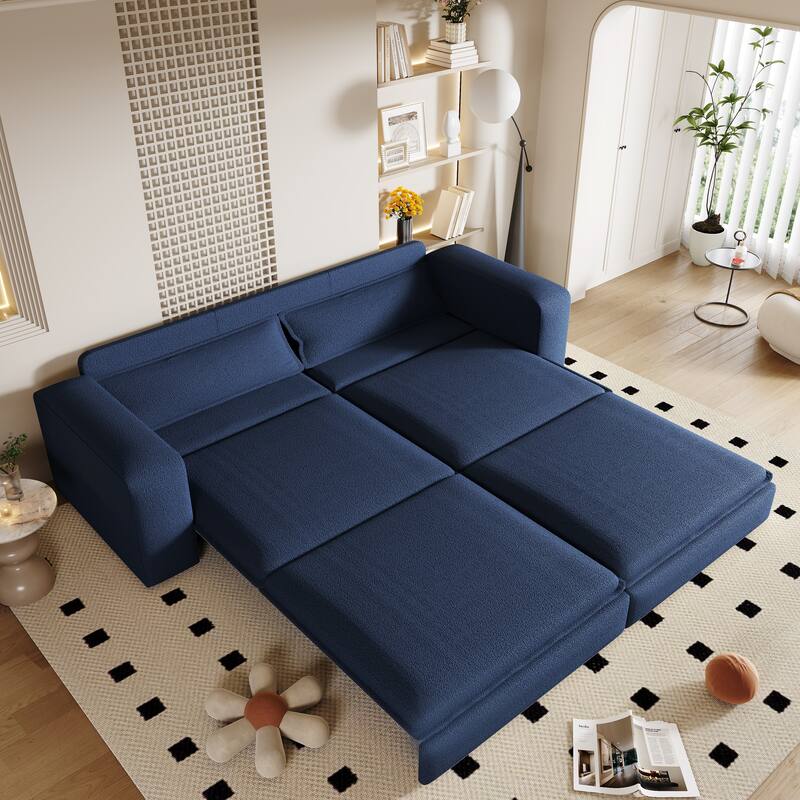 GDFStudio - Teddy 93" 3-in-1 Convertible Sleeper Sofa with 2 Lumbar Pillows - Blue