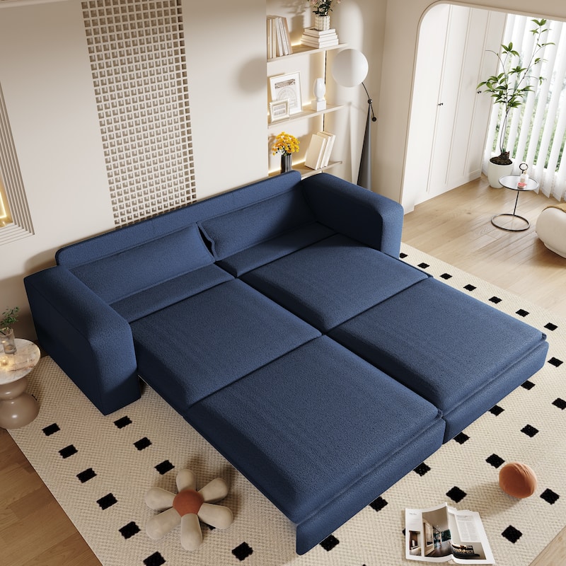 Homy Casa Pull-Out Sofa Bed, 2-in-1 Convertible Sleeper Couch - Blue