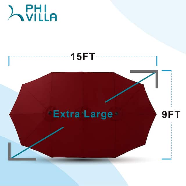 PHI VILLA 15-foot Rectangular Crank Outdoor Market Umbrella with Base Included