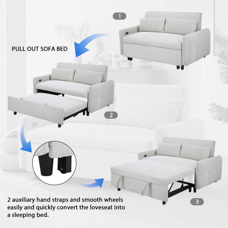 57.48" Pull-Out Sofa Bed Convertible Couch 2 Seat Loveseat Sofa