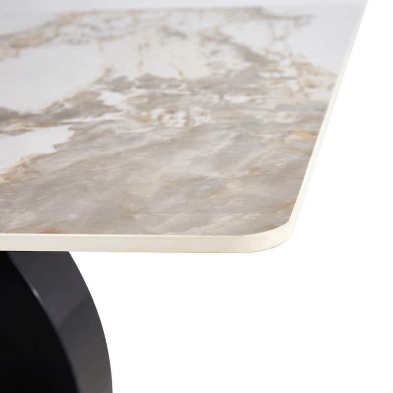 Roomfitters Rectangular Dining Table for 6-8 with Patterned MDF Top and OC Metal Frame for Home or Office, White+Black