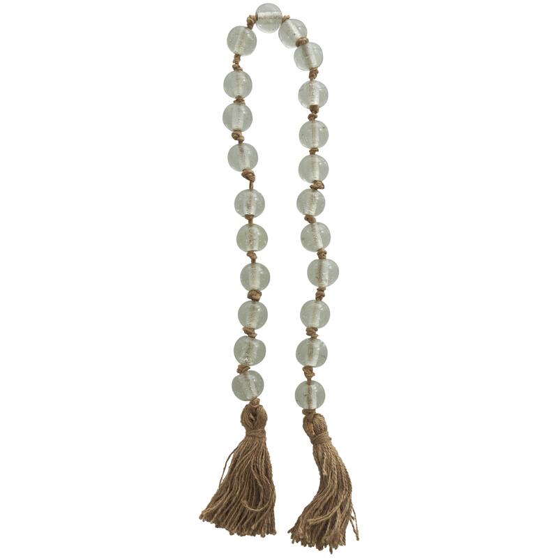 Glass Handmade Round Frosted Beaded Garland with Tassel with Knotted Brown Jute