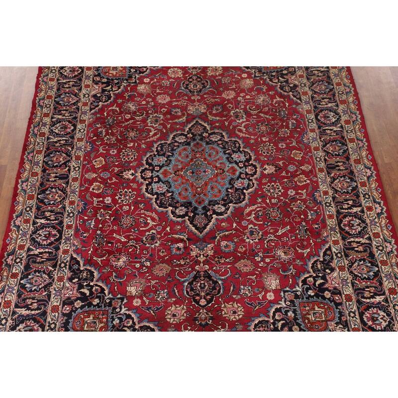 Traditional Signed Mashad Persian Vintage Rug Handmade Wool Carpet - 8'0"x 10'9"