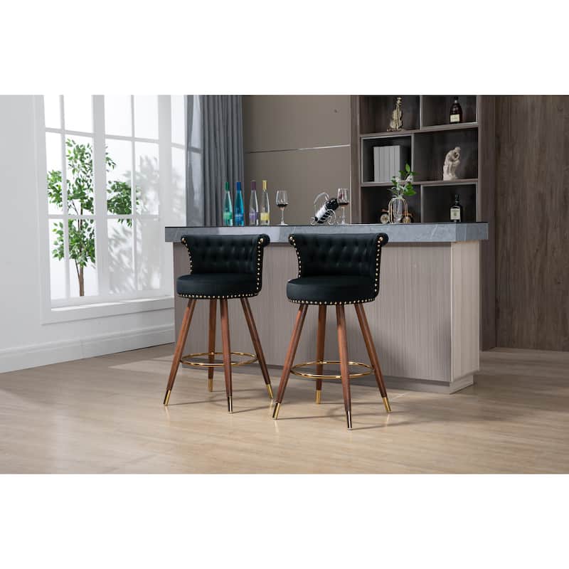 COOLMORE Vintage Upholstered Bar Stools with Backrest and Footrest, Fixed Height 360° Rotation for Kitchen, Dining, Home Bar