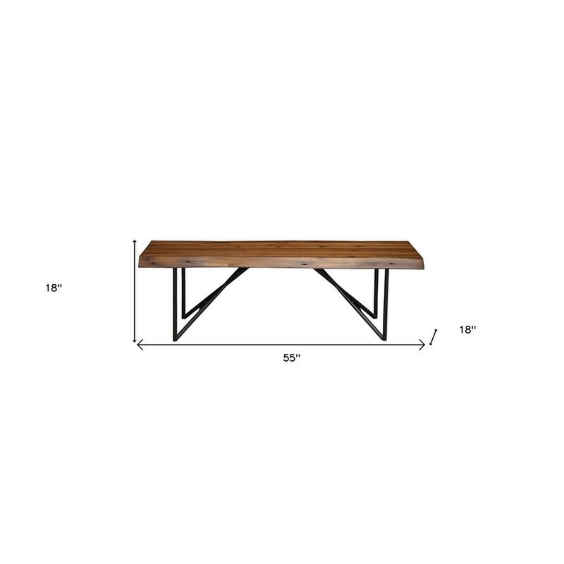 HomeRoots 55" Brown and Black Solid Wood Dining Bench - 55