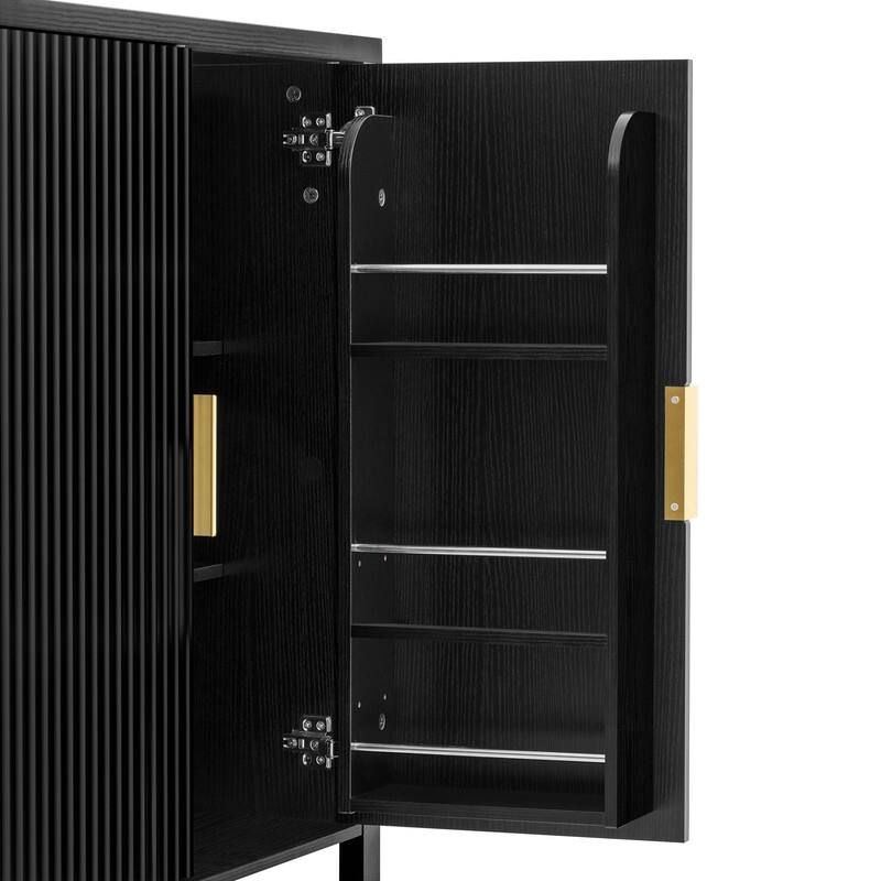Modern 57.5" Fluted Door 4-Door Sideboard with Side Hooks and Adjustable Shelves