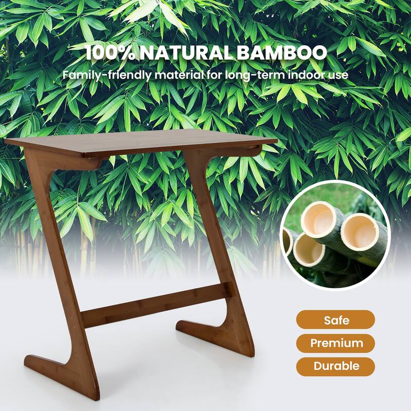 Costway Bamboo Sofa Side Table Z-Shaped Spacious Tabletop Space-Saving - See Details