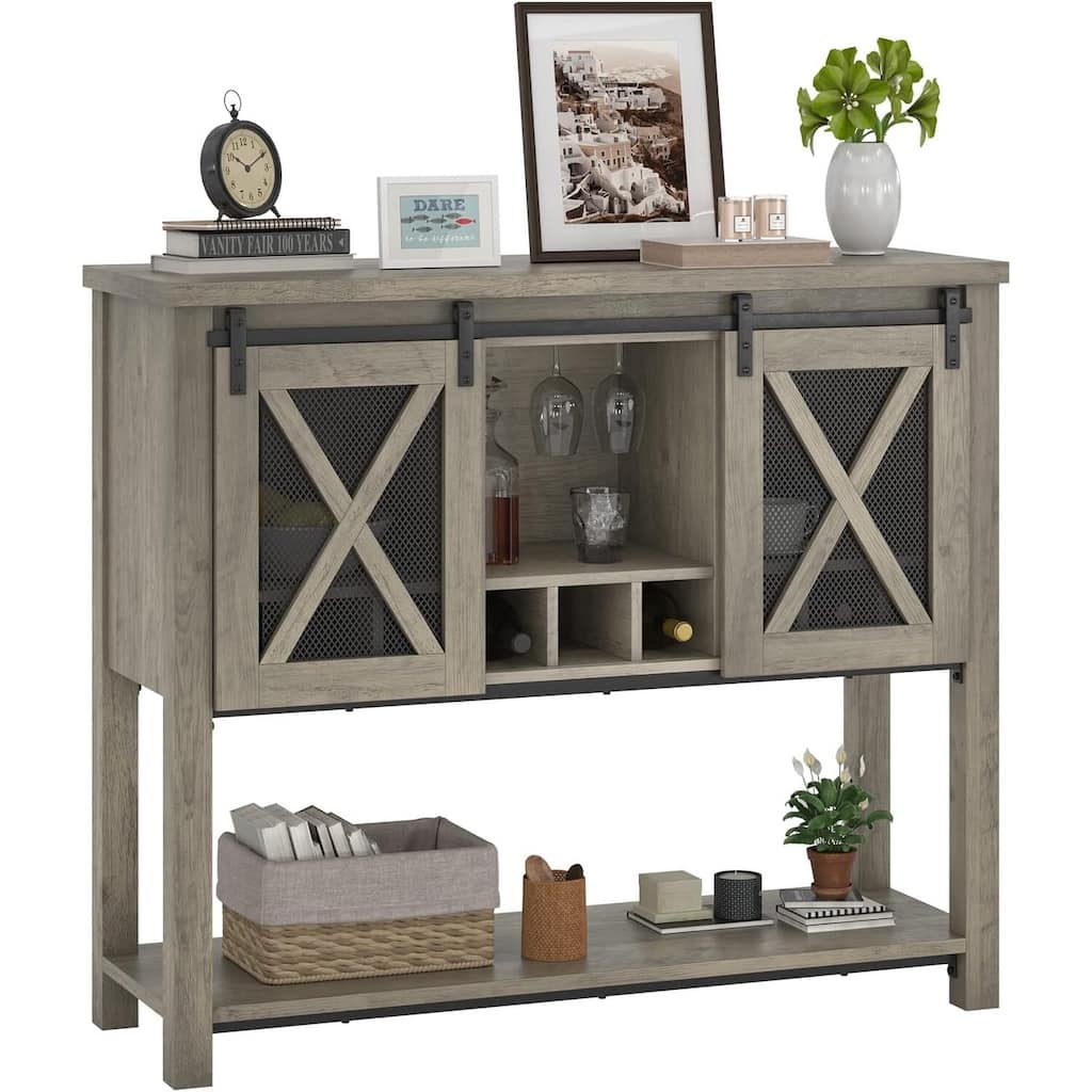 Coffee Bar Cabinet, Table Buffet Storage Cabinet with Wine Glass Rack