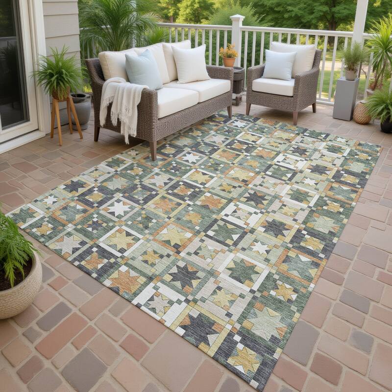 Machine Washable Indoor/ Outdoor Global Goddard Chantille Rug - Basil - 3' x 5'