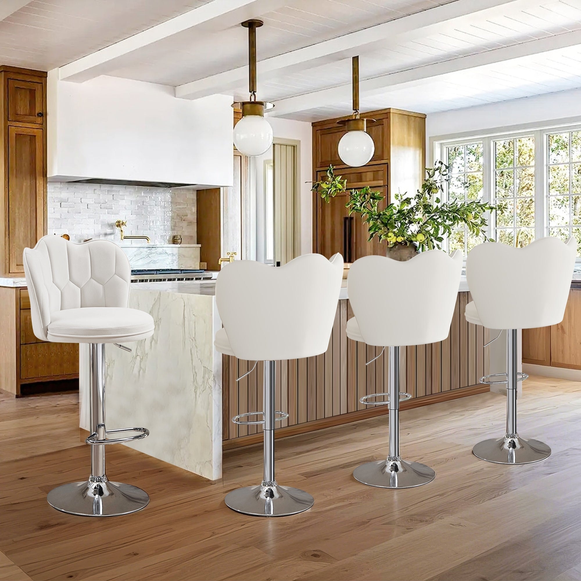 VECELO Set of 4 Barstools Adjustable Bar Stools with Back Velvet Armless Kitchen Stool