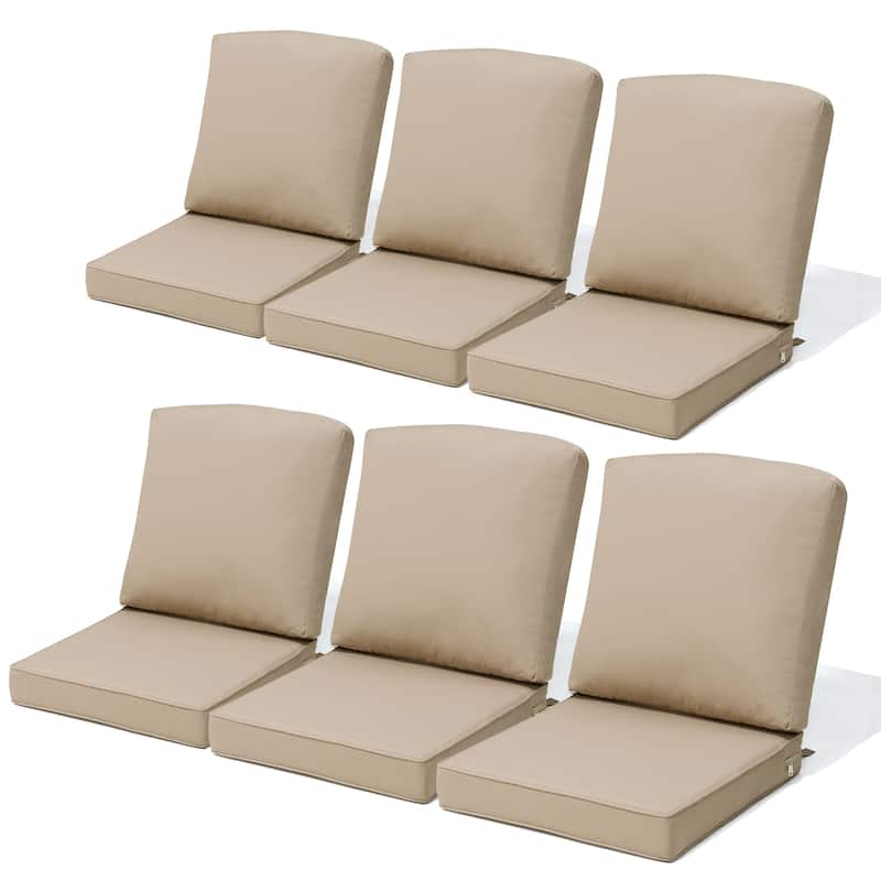 22''D x 21''W x 3.5''T Patio Fabric Outdoor Seat Cushions Set (Seat & Back) - 6PC - Beige