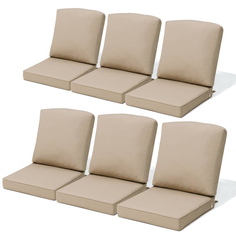 22 x 21 in Outdoor Patio Deep Seat Cushions Set Water Resistant - 6PC - Beige