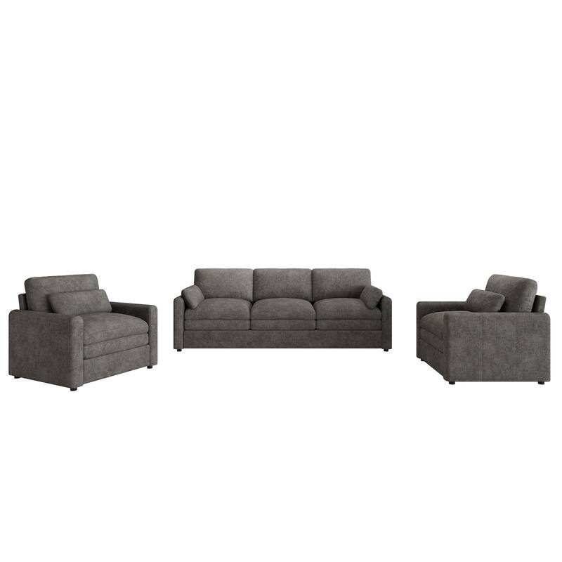 3-Piece Chenille Sofa Set with Oversized Cushions and Lumbar Pillows by Harper&Bright Designs