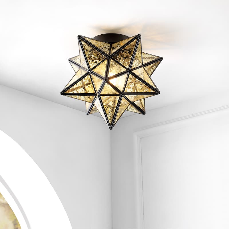 Lynn Moravian Star Metal/Clear Glass LED Flush Mount, by JONATHAN Y - 12"