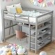 preview thumbnail 2 of 35, Full Size Loft Bed with Storage Shelves and Under-bed Desk,With A Desk And Shelves Underneath,With Workstation,2 Color